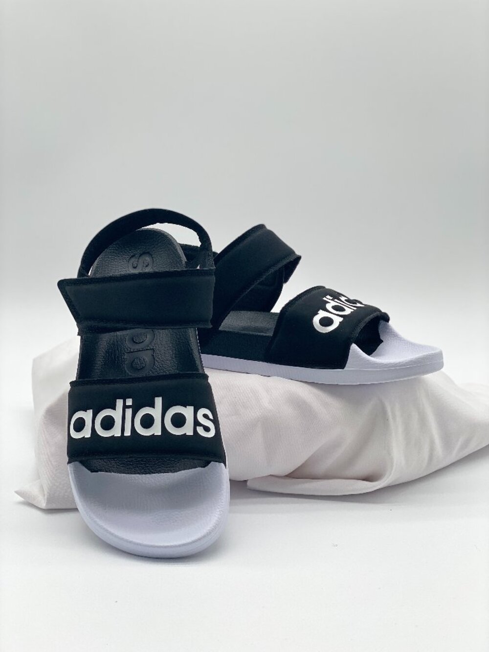Adidas Adilette Sandals Black White Hook Loop Slides Women’s 8